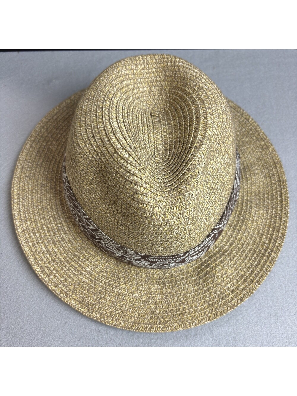 Tommy Bahama Straw Fedora Hat One Size Geometric Print Band